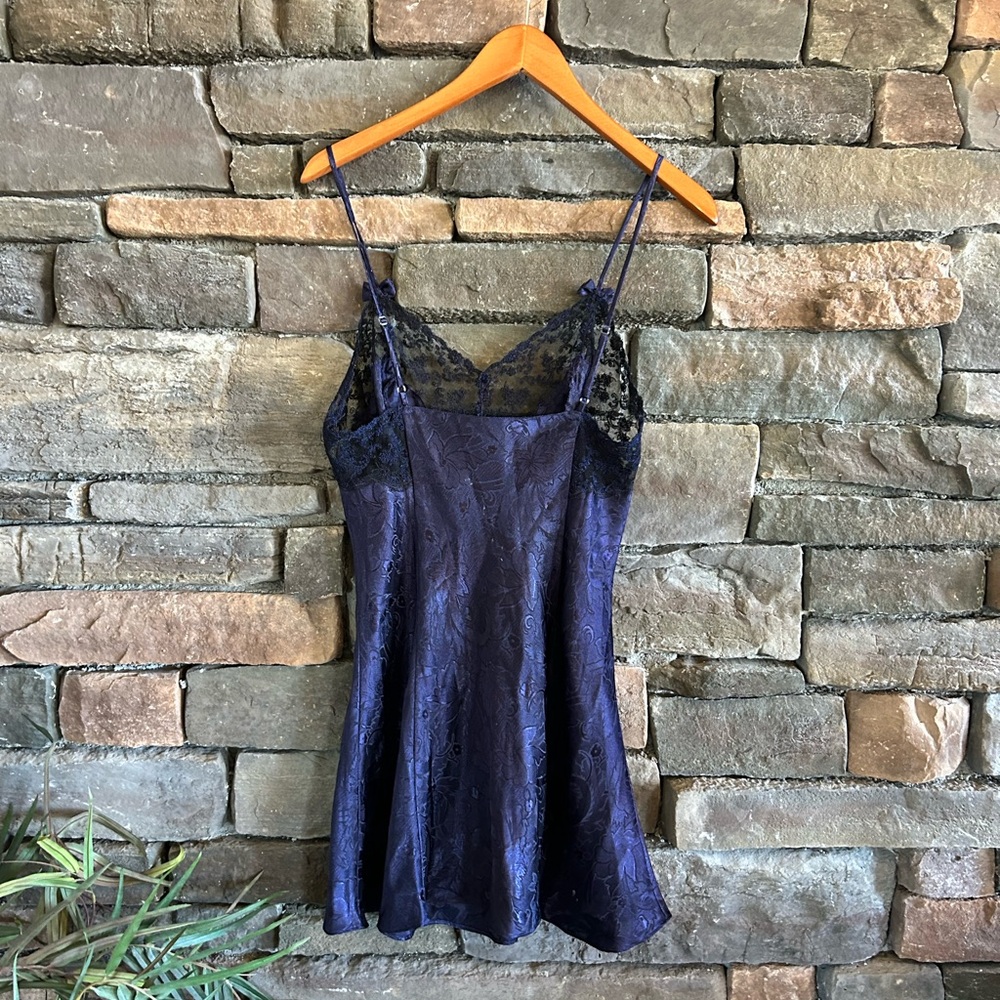 Victorias Secret Vintage Gold Label Midnight Blue Coquette Bow Satin Slip Dress - Picture 3 of 8